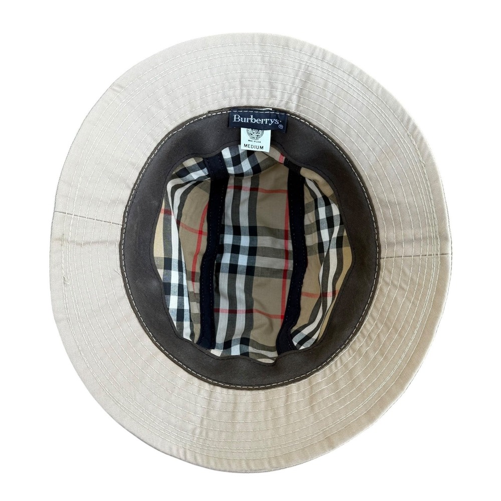 Burberrys Vintage‎ Bucket Hat Tan Khaki Nova Check Lining Made in USA Medium